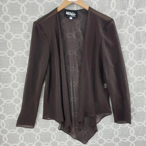 Vintage Ursula of Switzerland Open Front Long Sleeve Asymmetrical Brown Cardigan - Picture 1 of 8